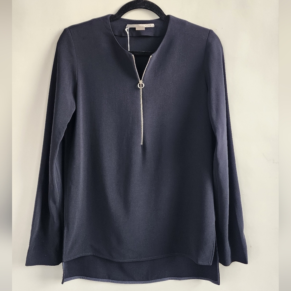 NWT Stella Mccartney Midnight Blue Stretch Cady Top Half Zip Blouse